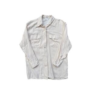 Annie Alexander 100% Silk Blouse Womens Medium Cream Button Down Shirt